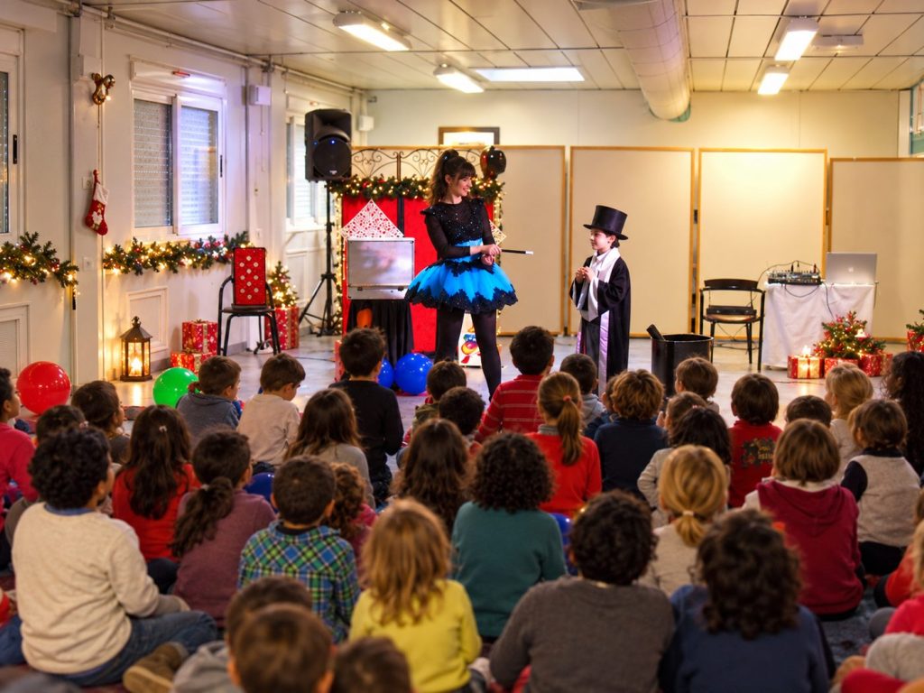 Spectacle de magie de Noël interactif de Jinie Brigina dans une école